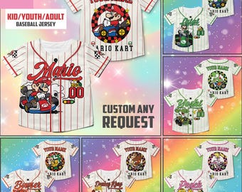 Personalized Super Mario Kart Baseball Jersey , Mario Birthday Boy Gift, Custom Super Mario Baseball Jersey, Super Mario Family Birthday