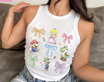 Super Mario Coquette Bow Crop Tank, The Super Mario Bros Movie, Mario Epic Universe Baby Tee Crop Tank, Mario Kids Shirt, Mario Birthday