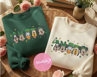 EMBROIDERED Mickey & friends St. Patrick's day Sweatshirt Tshirt Hoodie, Lucky Shamrock Disney World Disneyland Embroidery shirt
