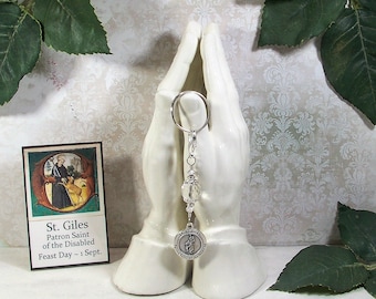 St. Giles Unbreakable Catholic Key Ring, Zipper Pull, Patron Saint Charm - Patron St. of Handicapped People, Cancer Patients & Mental Health