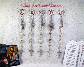 Three Bead One-Minute Traffic Rosary - Catholic Chaplet - Car Rosary - Key Ring Catholic Rosary - Commuter Rosary