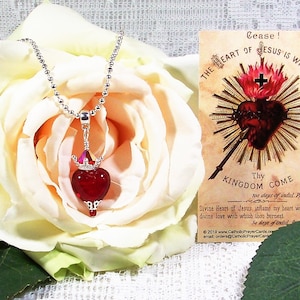 FINAL SALE - Sacred Heart Necklace - Swarovski Crystal Necklace - 22&quot; (Adjustable) Pendant Necklace - Catholic gift