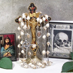 Unbreakable Historical Replica &quot;Memento Mori&quot; Skull Bead Catholic Rosary - The Special Edition Artisanal Chaplets & Prayer Beads Series