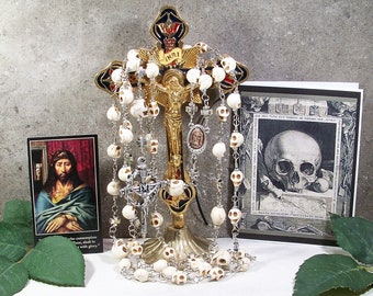 Unbreakable Historical Replica "Memento Mori" Five-Decade Skull Bead Catholic Rosary