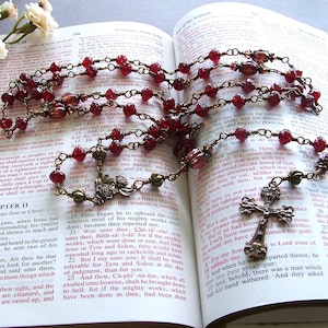 Ruby Red Rose Blossoms Heirloom Unbreakable Bronze Catholic Rosary - The Special Edition Artisanal Chaplet & Prayer Bead Series
