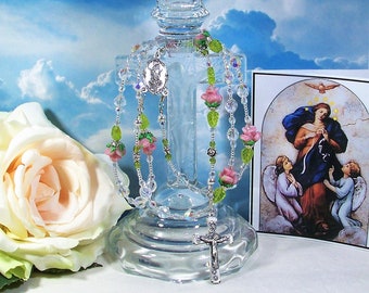 Our Lady Undoer of Knots, Untier of Knots Traditional Catholic Chaplet - Crystal & Roses Rosary - Catholic Rosaries