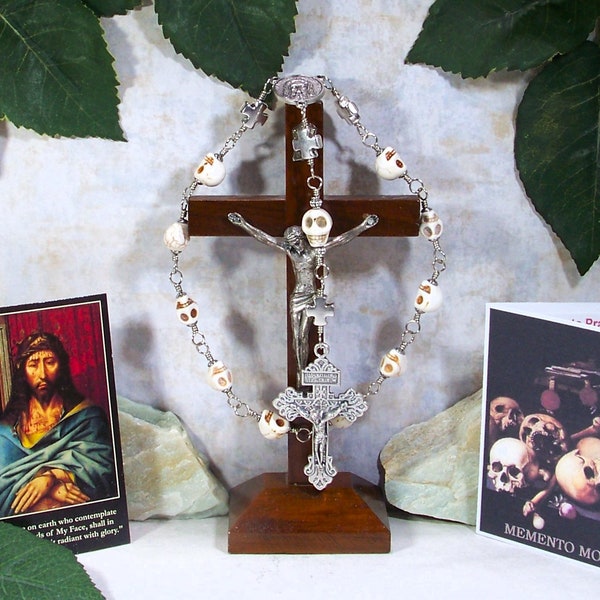 Unbreakable "Memento Mori" One-Decade Catholic Rosary - Skull Bead Rosary - Holy Face Rosary - Pocket Rosary
