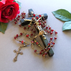 Sacred Heart and Red Roses Heirloom Unbreakable Bronze Catholic Rosary - The Special Edition Artisanal Chaplet & Prayer Bead Series