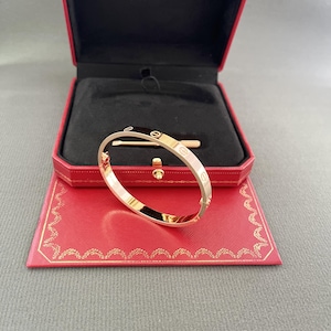 Pulseira vintage love em ouro rosa 18k tamanho 18 largura 6 mm com chave de fenda