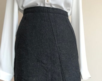 80s Wool Midi Skirt with Front Slit / Vintage Skirt / Gift for Her / Wool Skirt / 80s Skirt