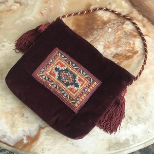 1980s Vintage Velvet Purse, Vintage Maroon Hand Bag, Vintage Velvet Clutch Bag, Evening Bag, Stylish Hand Bag