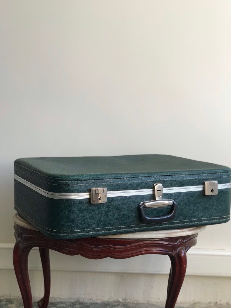 1960s Vintage Midcentury Forest Green Suitcase / Vintage Suitcase
