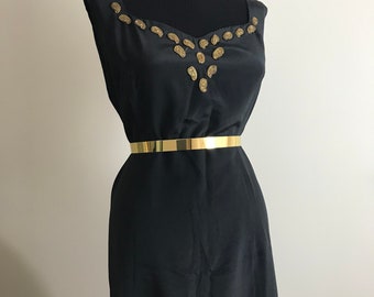 1980s Vintage Sleeveless Cocktail Dress / Black Party Dress / Women’s Vintage Dress / midi Dress