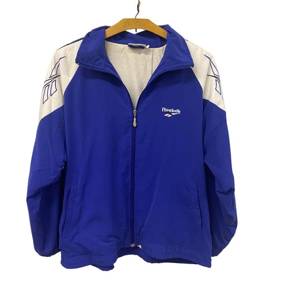 Vintage 90s Reebok Windbreaker: Blue & White Oversized Streetwear