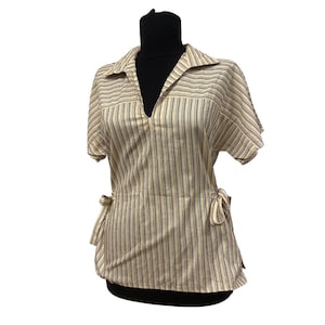 Vintage 1970s Petite Striped Cotton Short Sleeve Shirt