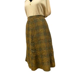 80s Vintage Wool Blend Handmade Checkered Light Brown Midi Skirt