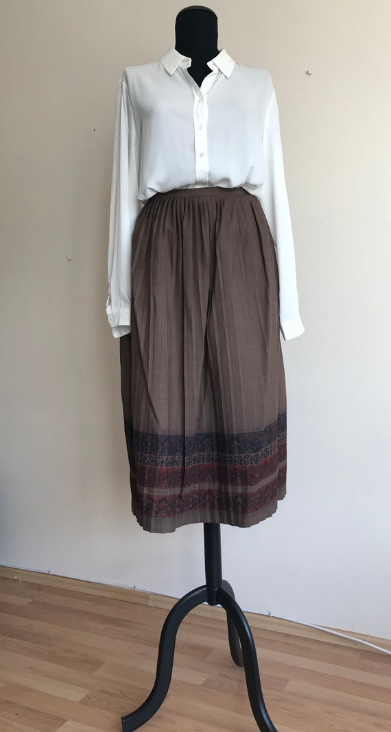 80s vintage midi pleated light brown skirt with p… - image 3