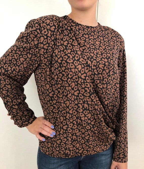 1980s Vintage Leopard Print Blouse