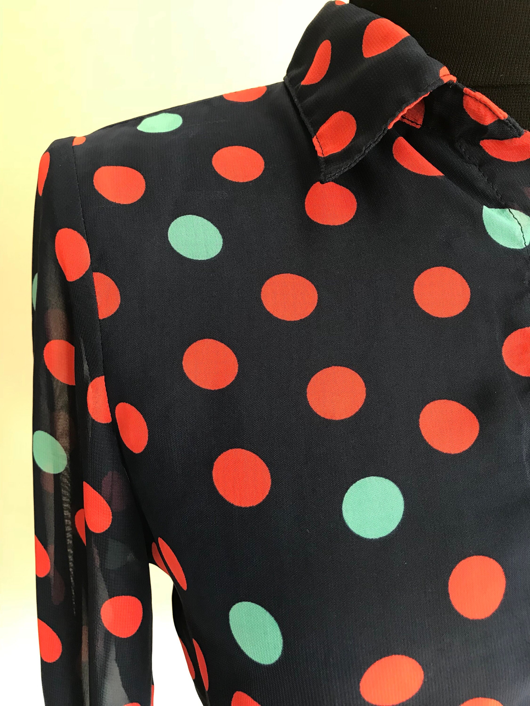 トップス 60s custom needle polka dot shirt Vintage Polka Dot Shirt / Long Sleeve See Through Shirt