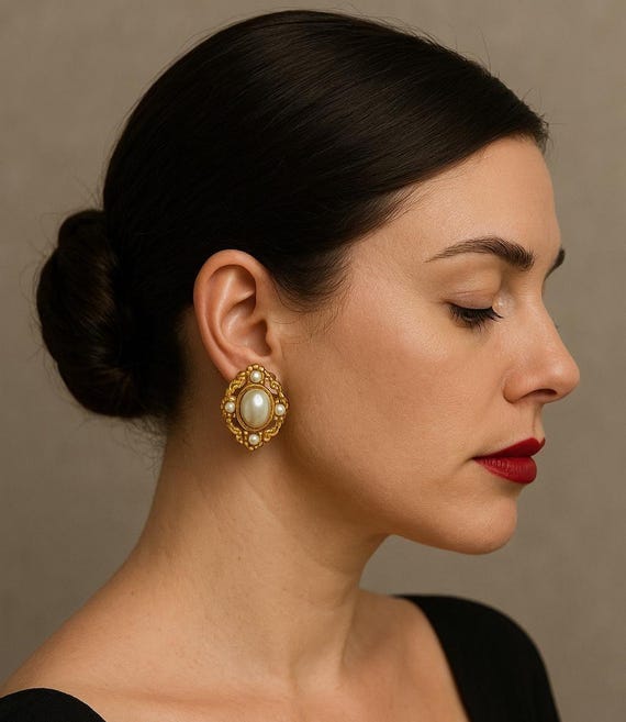 Edouard Rambaud Paris Boucles D'oreilles Fantaisie Vintage En Perles Ann%c3%a9es 1980