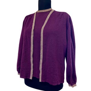 1970s Pure Wool Vintage Purple Short Sleeve Blouse and Long Sleeve Cardigan Two Piece Set / Women&#39;s Wool Cardigan