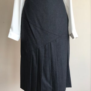 Vintage Wool Midi Skirt with Diagonal Front Cut and Pleats / Vintage Skirt / Wool Skirt / 80s Skirt