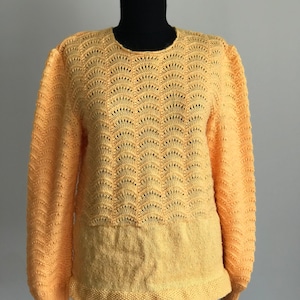 Vintage 80s Handmade Bright Yellow Cardigan / Long Sleeve Cardigan / 80s Cardigan / Women’s Sweater