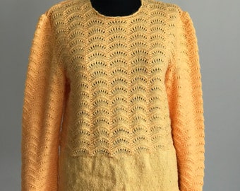 Vintage 80s Handmade Bright Yellow Cardigan / Long Sleeve Cardigan / 80s Cardigan / Women’s Sweater