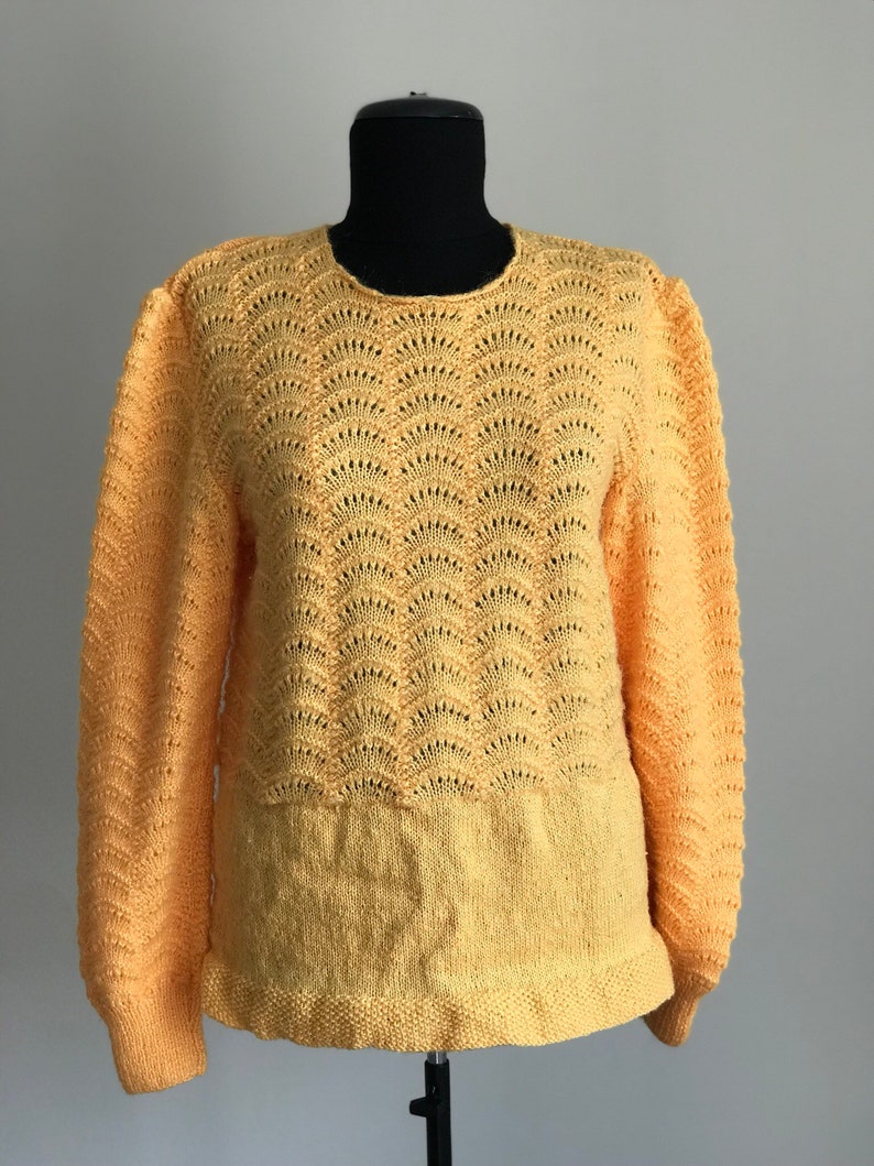 Vintage 80s Handmade Bright Yellow Cardigan Long Sleeve Cardigan 80s Cardigan Women\u2019s Sweater