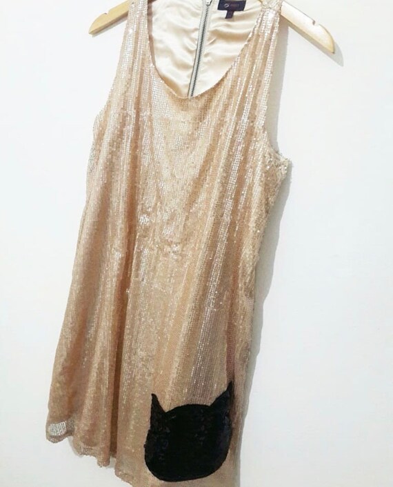 Vintage Sequin Mini Dress / Sequin Dress / Beige … - image 3