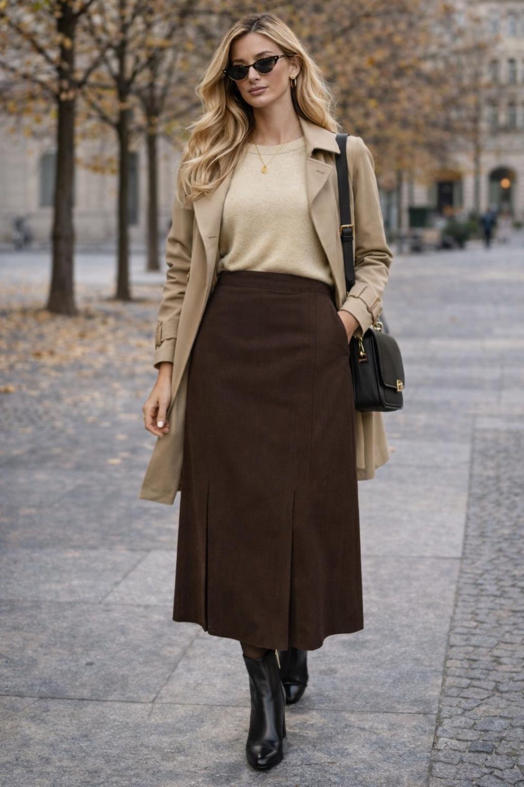 Vintage 80s Brown Wool Midi Skirt | High Waist A-line - Etsy
