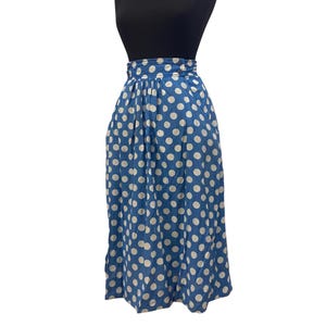 1970s Vintage Blue Polka Dot Below the knee Spring Summer Skirt with pockets / 70s Street Fashion Chic Polka Dot Skirt
