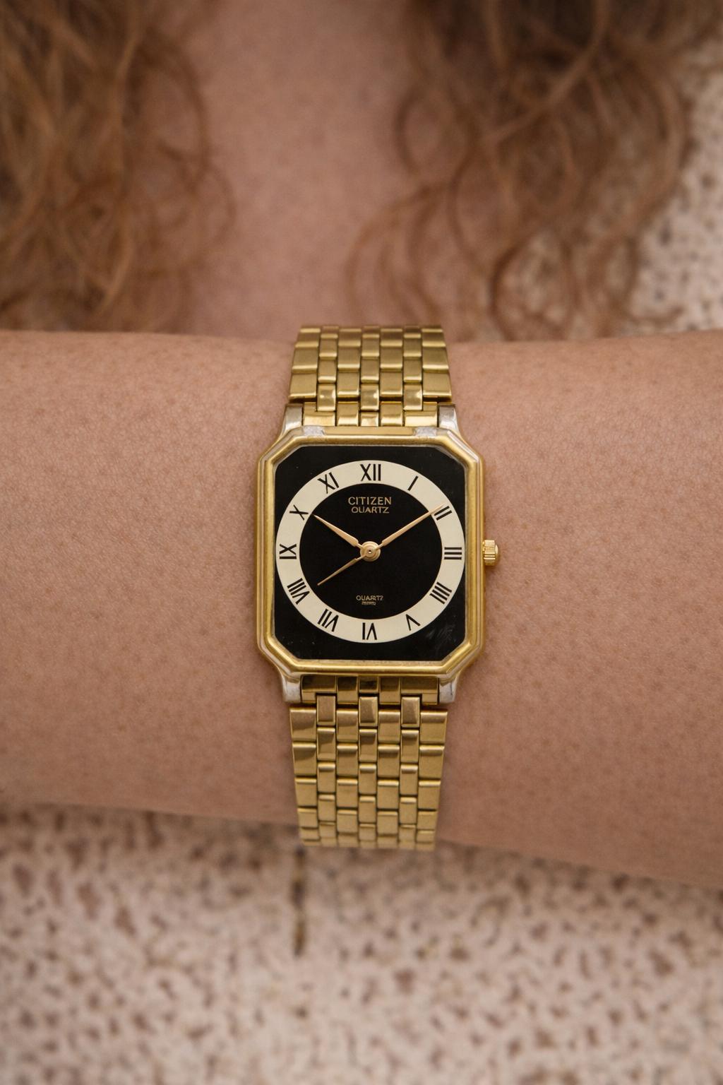 Vintage Citizen Quartz Watch, Gold Tone Rectangular Bracelet