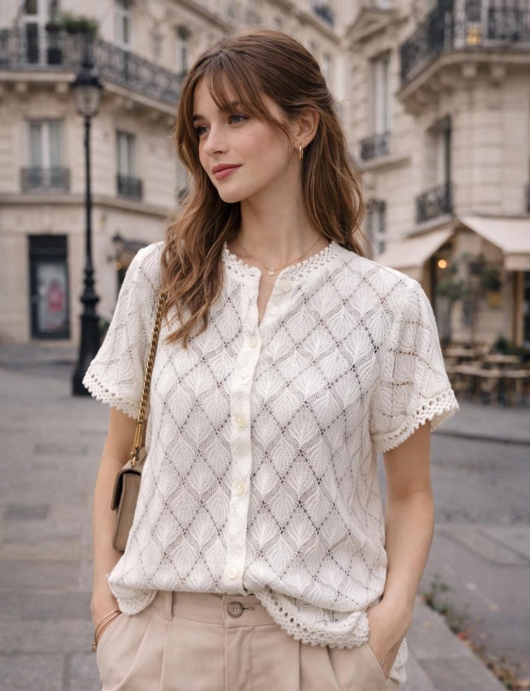 Vintage 80s White Crochet Lace Blouse – French Chic Petite Summer