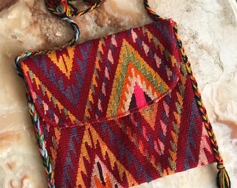 Vintage Handwoven Crossbody Messenger Bag / Hippie Bag / Boho Bag / Colorful Messenger Bag / 1990s Handmade Boho Bag