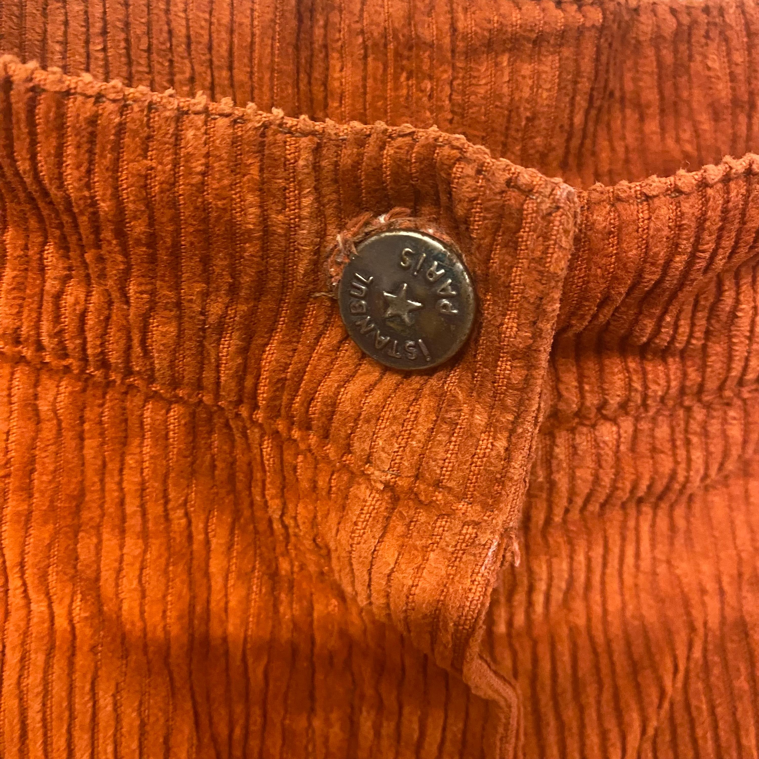 70s Vintage Corduroy Flare Pants, Rust Orange High Waist Trousers
