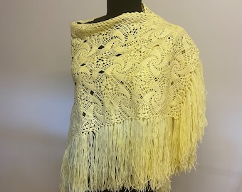 Vintage Handmade Shawl / Poncho / Wrap / Crocheted shoulder Cape / Boho Wrap / Festival Wear / Gift for Her / Wool Poncho