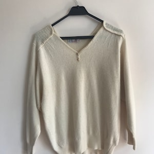 Vintage Pure Wool Ivory Cardigan / Angora Wool Vintage Cardigan / Women&#39;s Cardigan