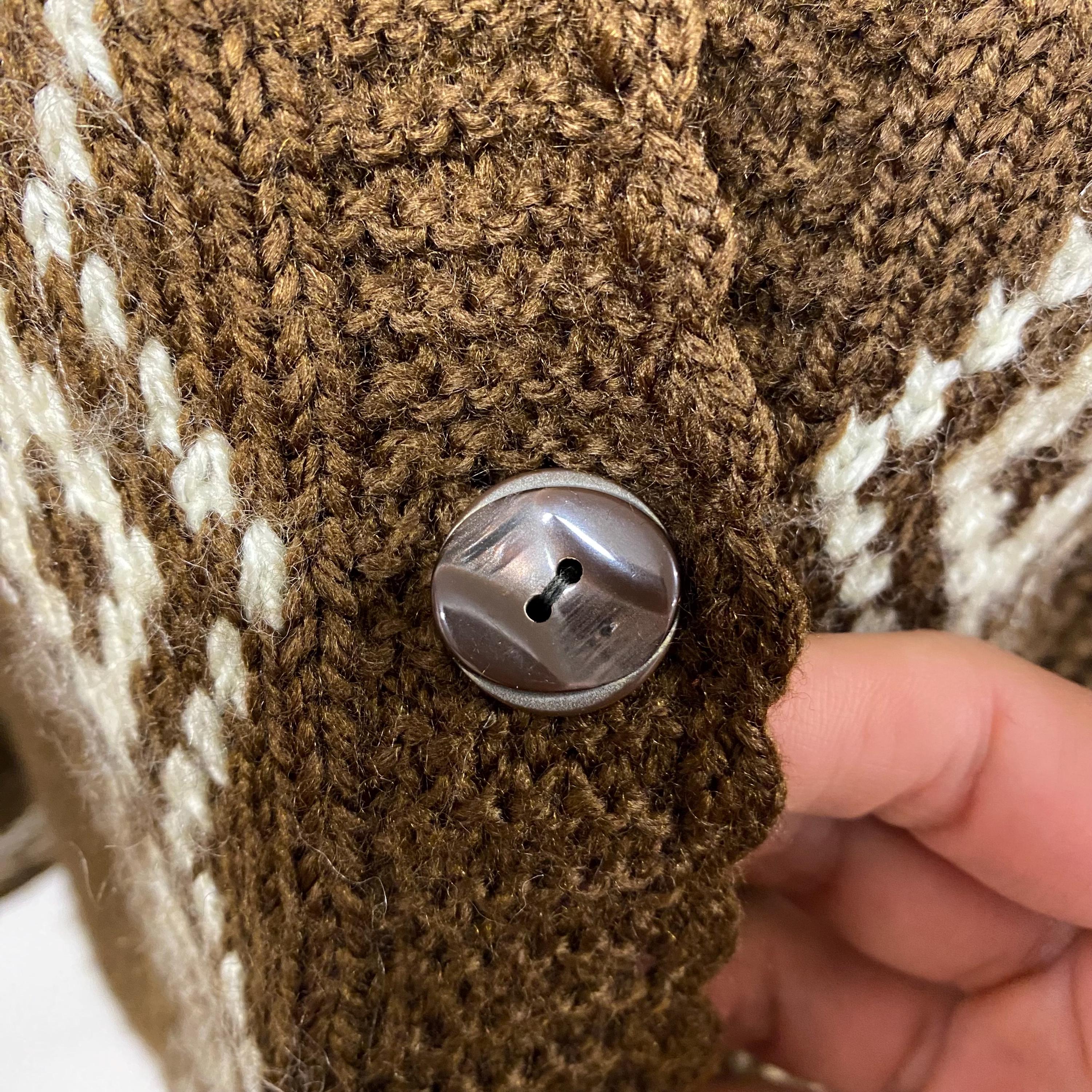 80s Handknit Geometric Nordic Cardigan Jacket – Structured Brown
