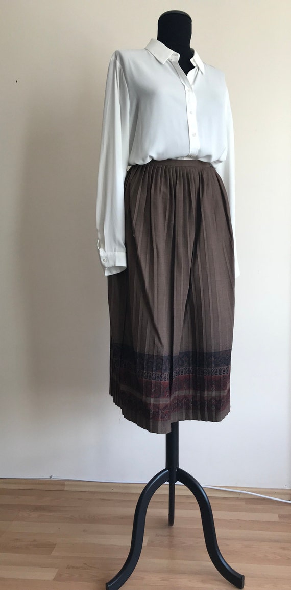 80s vintage midi pleated light brown skirt with p… - image 2