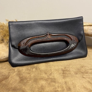 Vintage 50s Leather Dark Navy Blue Clutch Bag / Vintage Bag / 50s Vintage Purse / Evening Purse