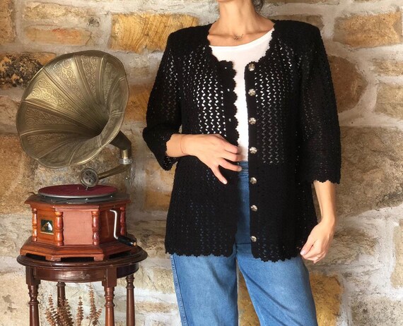 Vintage 80s Handmade Black Mesh Cardigan, Half Sleeve - Etsy
