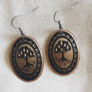Tree of Life Vintage Handmade Earrings / Boho Earrings / Gift for Her / Etched Copper Earrings / Festival Earrings