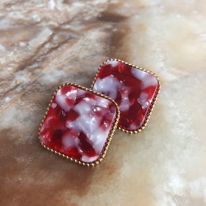 Vintage 1990s Statement Earrings / Large Earrings / Marble-like Earrings / Costume Jewelry / Gift for Her / Red Earrings