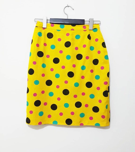 yellow and black polka dot skirt