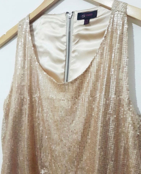 Vintage Sequin Mini Dress / Sequin Dress / Beige … - image 6