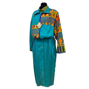 Vintage 80s Rare Markette by Par Shiff Long Rain Coat /Trenchcoat / Long Colorful Wind Breaker / Women’s Long Green Rain Coat