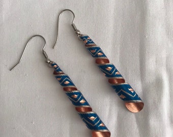 The Blue Spiral / 1990s Vintage Handmade Copper Etched Earrings / Women's Earrings / Handmade Jewelry / Gift for Her