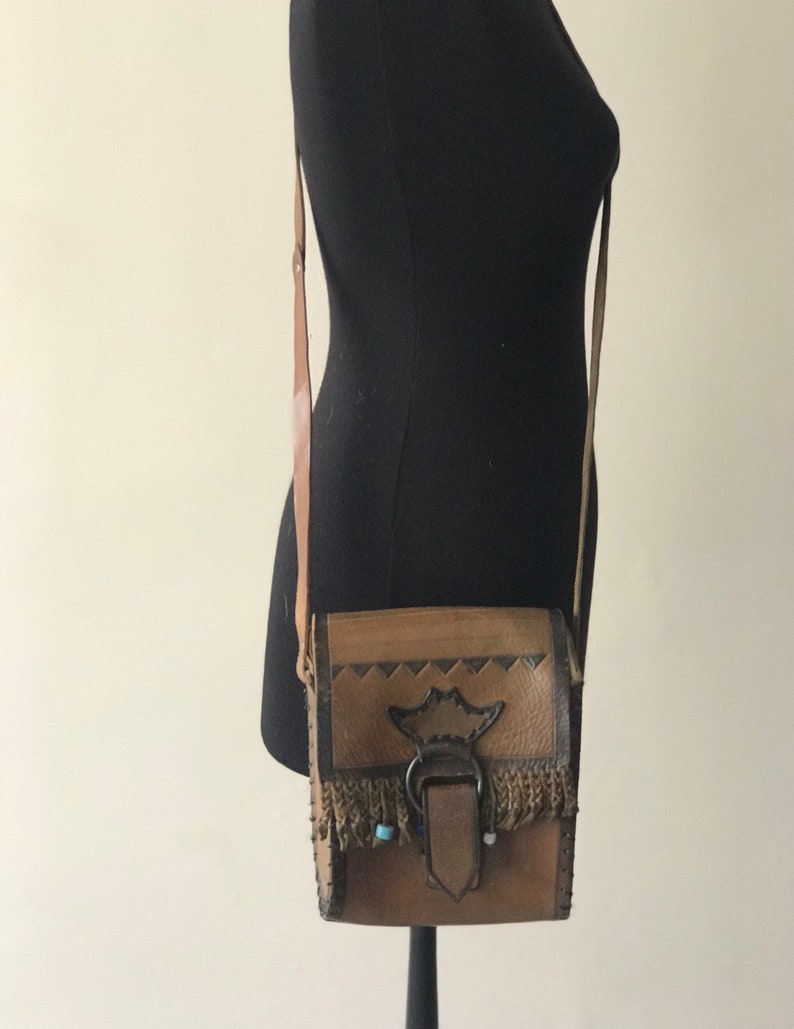 1970s Vintage Leather Boho Bag Vintage Messenger Bag Hunter/'s bag Festival Bag Hippie Bag Genuine Leather Bag