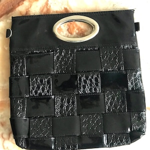 1980s Vintage Slim Purse with Metal Handles, Vintage Faux Leather Handbag